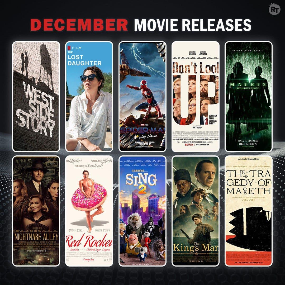 تعدادی از مهمترین فیلمهایی که در ماه جاری میلادی، یعنی ماه دسامبر (آذر/دی ١۴٠٠) در سینماها اکران یا بر روی سرویس های استریم منتشر میشوند.